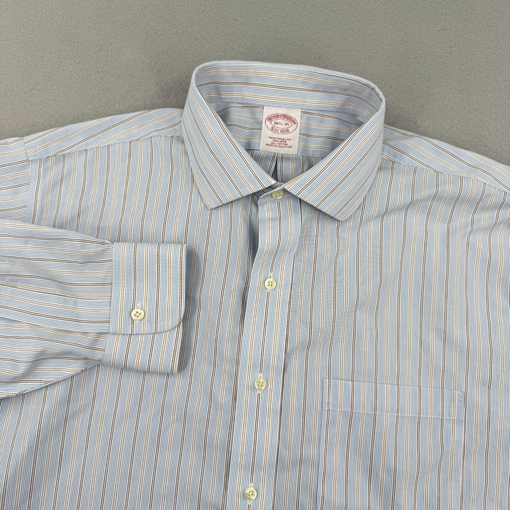 Brooks Brothers Traditional Fit Long Sleeve Dress Shirt Mens 16.5-35 Blue Stripe